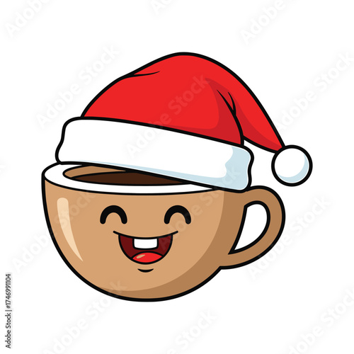 Happy Coffee Cup with Santa Hat Illustration christmas holiday