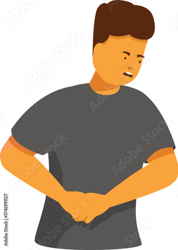 Teenager feeling a strong stomach ache, symptom of abdominal pain, gastritis or digestive problem
