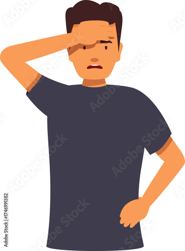 Man covering face with hand expressing shame or regret, making facepalm gesture, feeling ashamed or disappointed