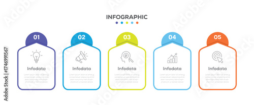 Business infographic design template. 5 Step timeline journey. Can be used for process diagram, Infographic elements vector illustration.