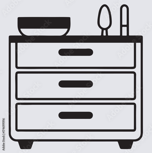 kitchen drawer outline silhouette vector art illustration, furniture icons set