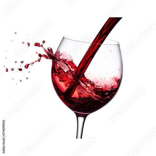 Untitled design - Elegant Red Wine Splashing into Crystal Glass, captured mid-pour on white background” Prompt