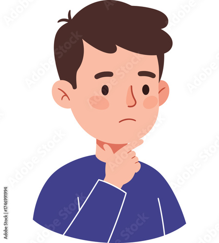 Close up portrait of a young caucasian man with short brown hair looking concerned or sad with a slight frown and rosy cheeks