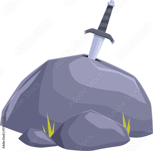 Legendary sword in the stone waiting to be pulled by the rightful king