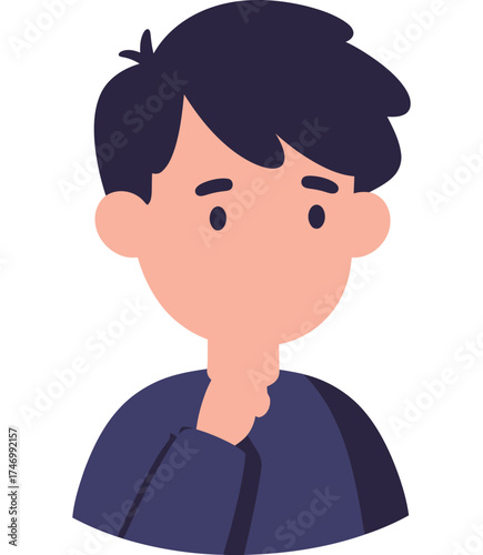 Close up portrait of a young man with dark messy hair and a thoughtful expression looking slightly to the side