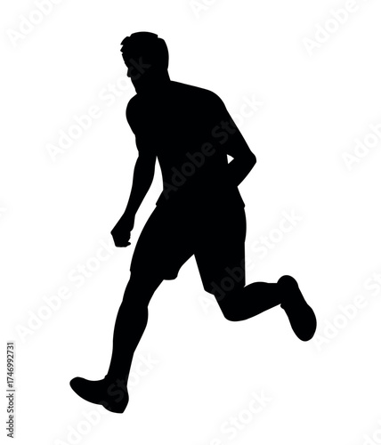 Silhouette of a man jogging in three-quarter view