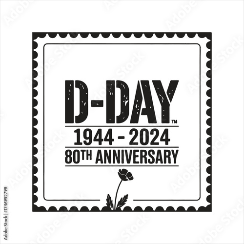 D-Day 80th Anniversary Vintage Stamp Design,
80 Years of D-Day Commemoration Badge,
Military Style D-Day Anniversary Typography,
D-Day 1944-2024 Historic Celebration Logo,