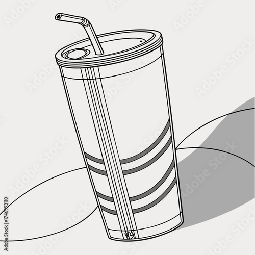 Vector art of outline drawing of a reusable cup with a straw