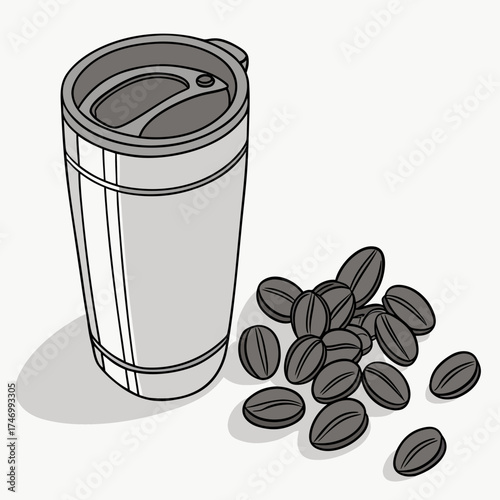 Vector art of reusable coffee cup with beans
