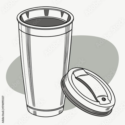 Vector art of reusable coffee cup with lid illustration