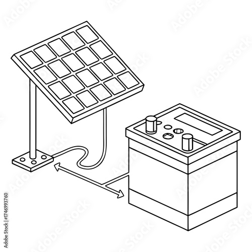 Vector art of solar panel and battery