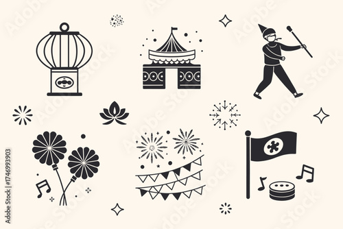 Black Silhouette Icons For Celebration And Festive Events