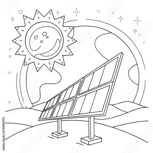 Vector art of solar panel with sun and earth