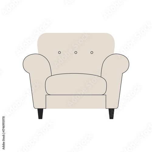 Cozy and comfortable upholstered armchair with button tufting and rolled arms perfect for a living room or reading nook