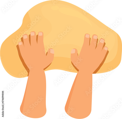 Hands kneading dough on white background, preparing dough for baking