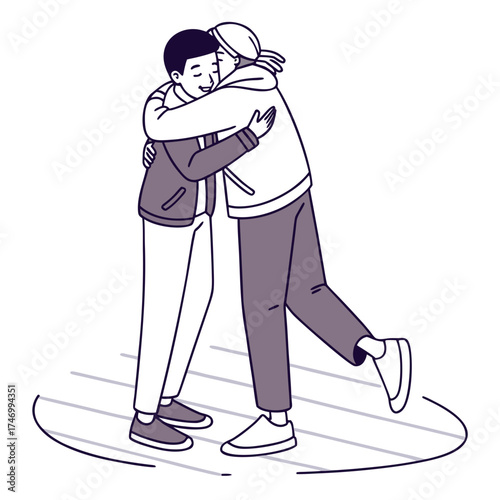Vector art of two friends hugging each other