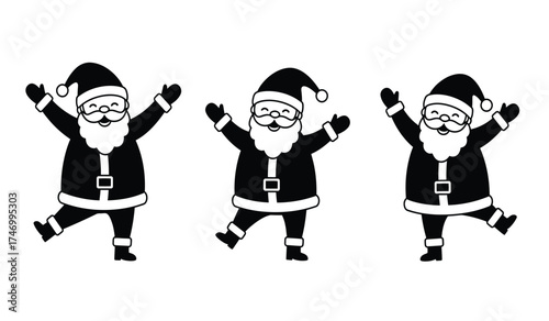 Joyful santa claus characters in dynamic poses celebrating winter holidays christmas festive season festive fun holiday spirit merry christmas season celebration isolated on white background