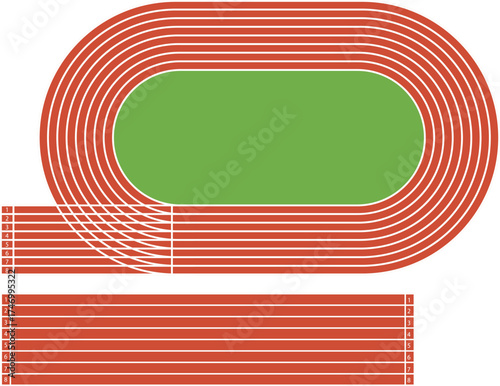 Athletic Running Track Vector Illustration Stadium Race Course Lanes and Field
