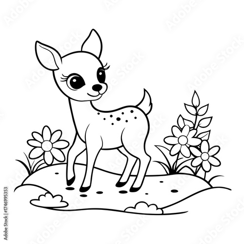 adorable baby deer coloring page baby deer vector art illustration.