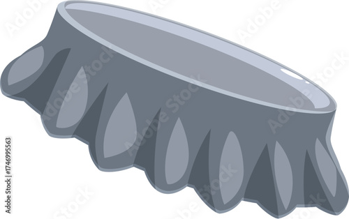 Grey metal bottle cap isolated on white background, showing its jagged edges