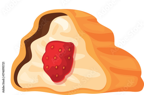 Single cream puff pastry filled with whipped cream and topped with a juicy strawberry