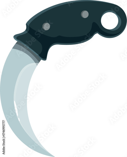 Karambit tactical knife with curved blade and black handle, depicted on a white background