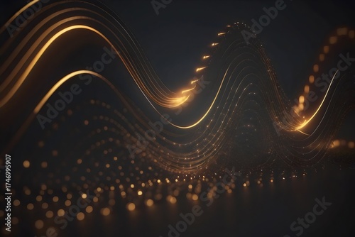 Abstract golden waves dance and flow against a dark background, evoking a sense of energy and elegance