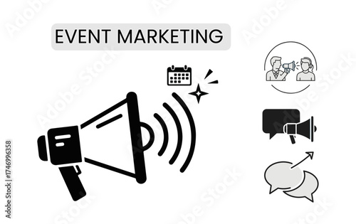 Event Marketing Icon Set Isolated Vector Illustration Concept With Icon Of Event, Tag, Earth Globe, Megaphone, Invoice, Shopping Bag In Glyph Style