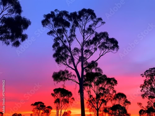 Aesthetic Sunset Silhouette: Mesmerizing tree line against the vibrant hues of twilight sky