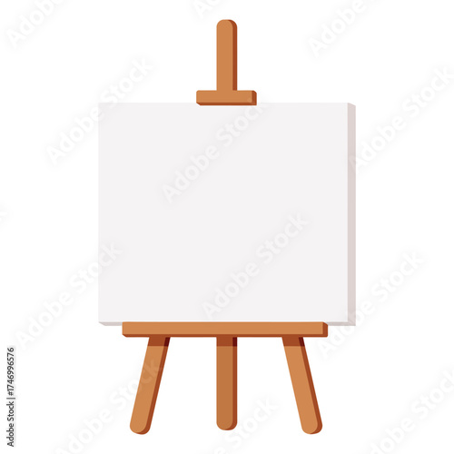 A blank white canvas sits on a wooden tripod easel ready for an artist to begin their next creative masterpiece