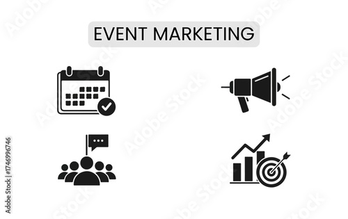 Event Marketing Icon Set Isolated Vector Illustration Concept With Icon Of Event, Tag, Earth Globe, Megaphone, Invoice, Shopping Bag In Glyph Style