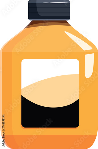 Orange plastic bottle with blank label and black cap containing detergent or cleaning product