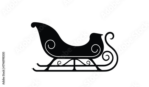 Classic black sleigh silhouette festive holiday icon for christmas winter season transport design element isolated on white background