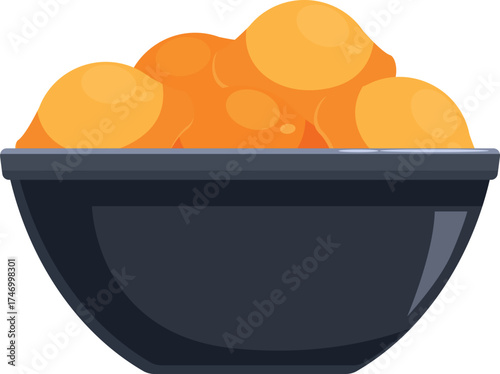 Round orange snacks filling a dark gray bowl, ready to be enjoyed