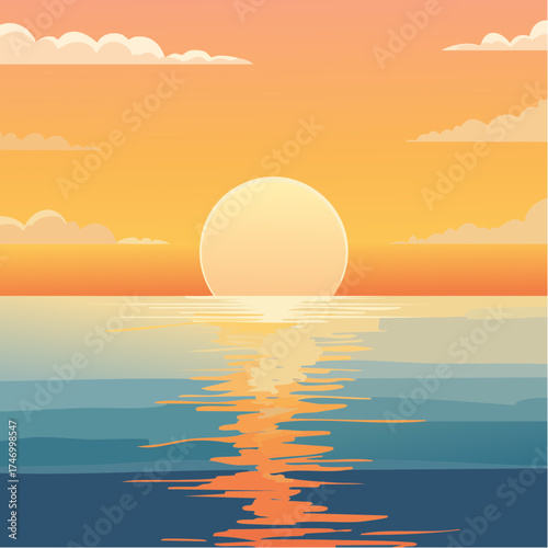 Sunset over ocean water reflection calm scene