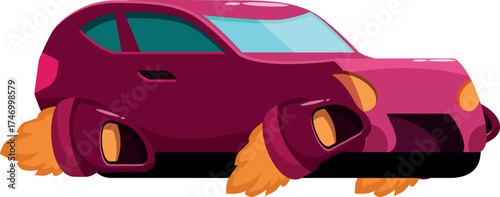 Futuristic flying car speeding through the air, propelled by powerful fire jets, showcasing innovative transportation technology