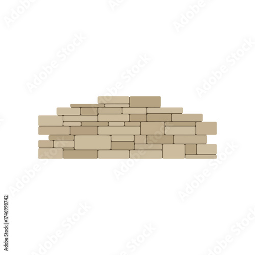 A textured wall constructed from irregular tan and beige rectangular stone blocks arranged in a staggered pattern creating a rustic architectural element