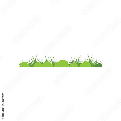 Vibrant green grass and rolling hills landscape illustration with a clean white background for design elements