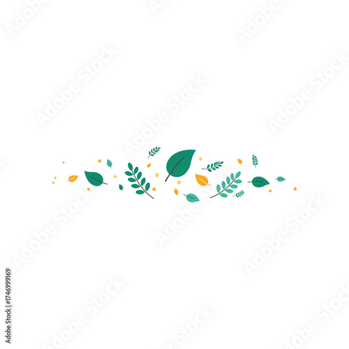 Whimsical hand drawn watercolor leaves and botanical elements scattered across a white background for a natural and organic feel
