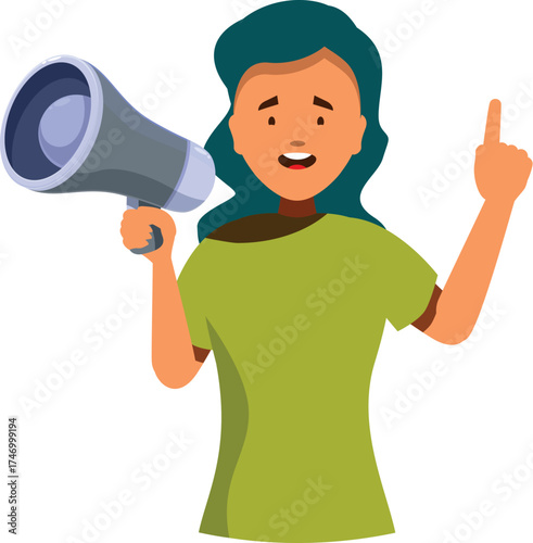 Young activist holding megaphone and pointing finger up making an announcement