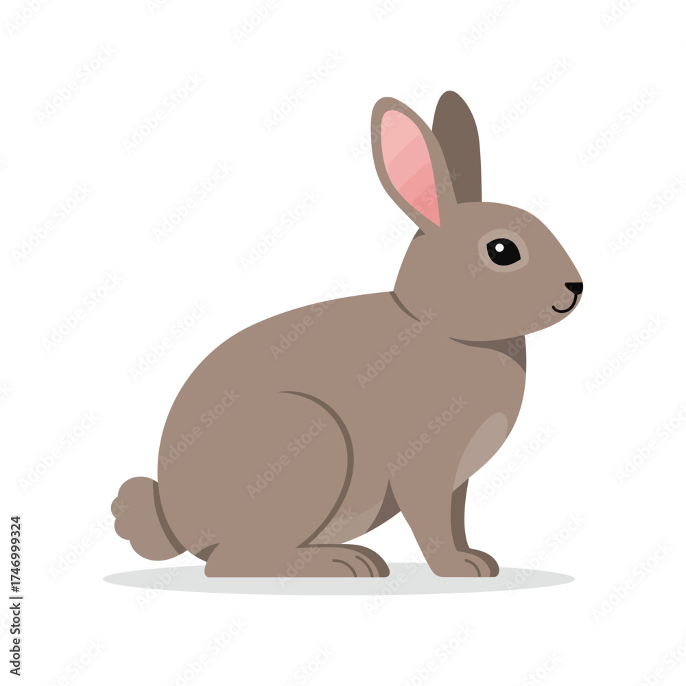 Obraz premium A cute brown rabbit with long ears and pink inner ears sitting attentively on a white background illustration