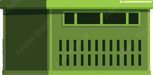 Prefabricated building showcasing modern architectural design with green facade, suitable for various purposes