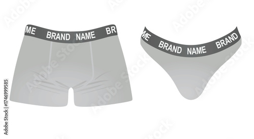 Brand name male and female panties underwear. vector illustration	