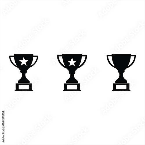 Three black trophy icons representing victory success and achievement in sports and competitions