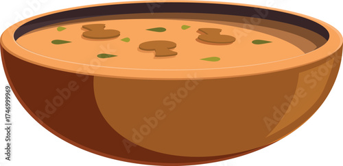 Warm and comforting creamy mushroom soup with visible mushroom slices and herbs, served in a rustic brown ceramic bowl