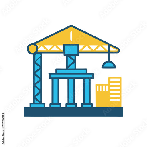 Column and Crane Foundation Line Icon — Industrial Construction Outline Vector