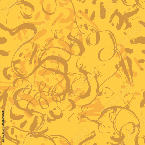 Christmas and new year abstract seamless pattern with bright yellow and gold ribbons, lights, splashes.