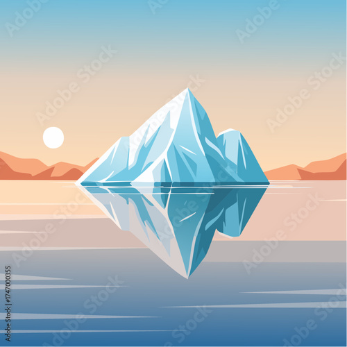 Iceberg reflection in calm water landscape