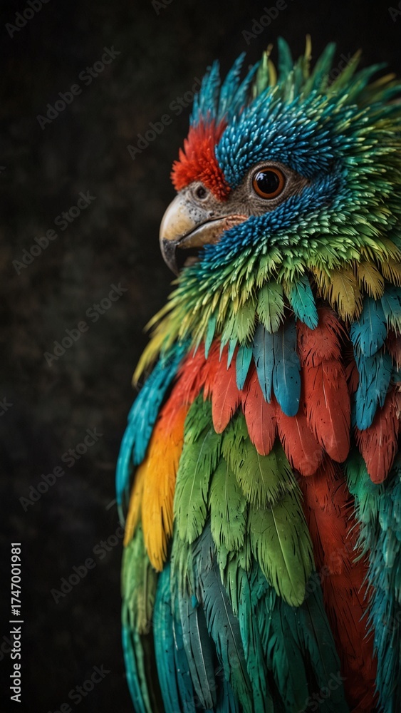 Obraz premium Colorful parrot with vibrant feathers against dark background