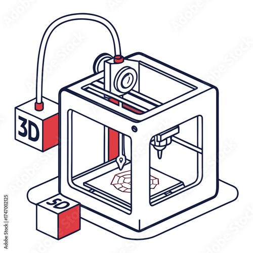 3d printer creating a geometric object on white background